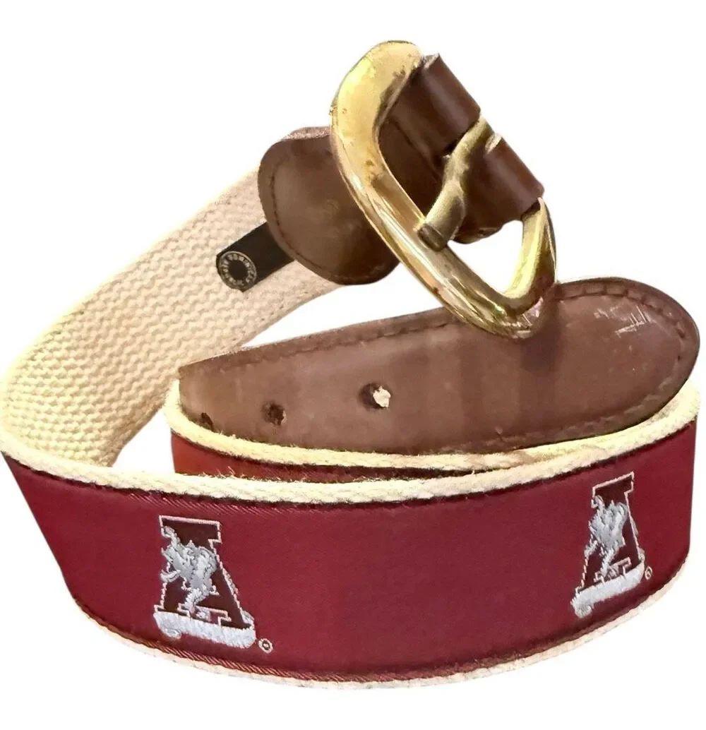 Alabama Crimson Tide Woven Ribbon Belt Brass Buckle Roll Tide Sz. 38